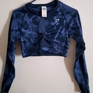 Gymshark Navy Blue Camo Long-Sleeve Crop Top